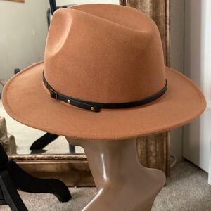 Stylish Tan Fedora Hat with Black Band